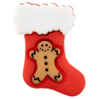 Weihnachtsknopf - roter Stiefel mit Lebkuchenmann in Braun