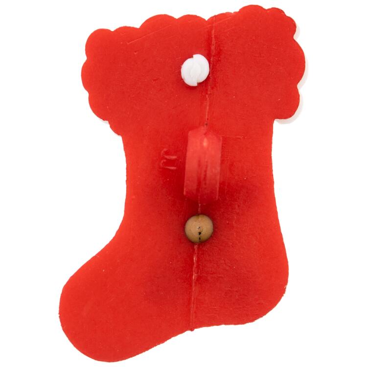 Weihnachtsknopf - roter Stiefel mit Lebkuchenmann in Braun 30mm