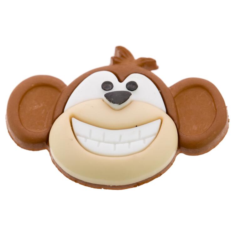 Kinderknopf -  lachender Affenkopf in Beige-Braun