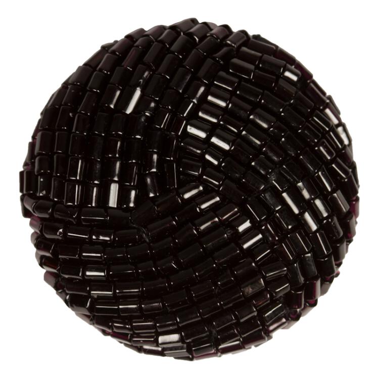Schwarzer Knopf bestickt mit schwarzen Perlen 25mm