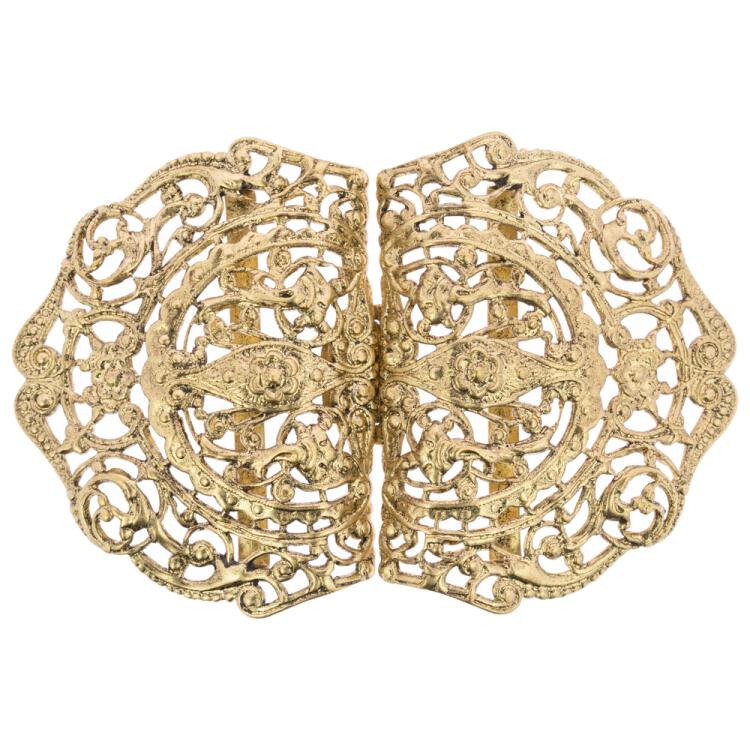 Filigrane Schürzenschließe mit floralem Motiv in Altgold 40mm