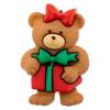 Weihnachtsknopf - Teddybär-Mädchen mit Weihnachtsgeschenk