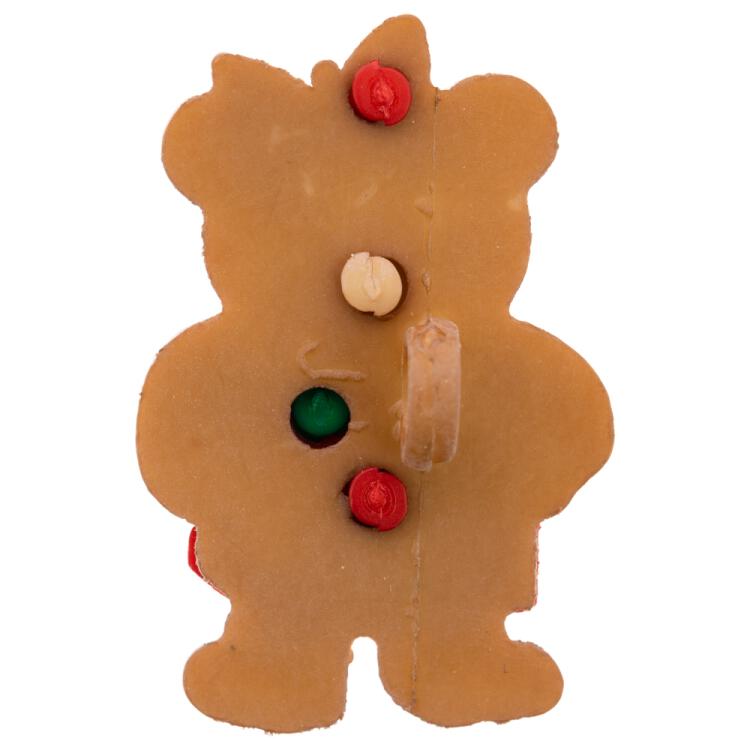 Weihnachtsknopf - Teddybär-Mädchen mit Weihnachtsgeschenk 25mm