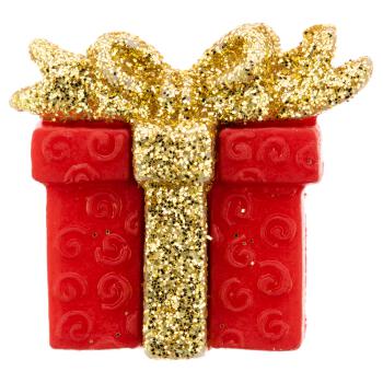 Weihnachtsknopf - Rotes Geschenk mit goldener...