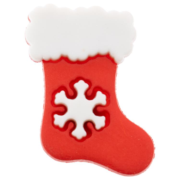 Weihnachtsknopf - roter Stiefel mit weißer Schneeflocke