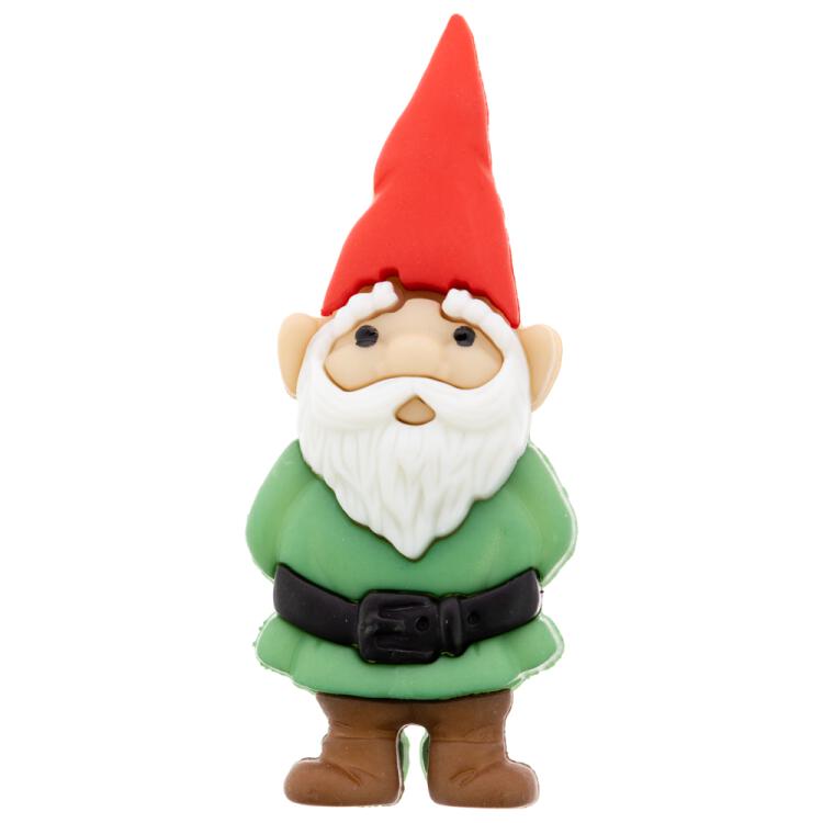 Kinderknopf - Gartenzwerg mit weißem Bart, roter Mütze und grüner Jacke 38mm