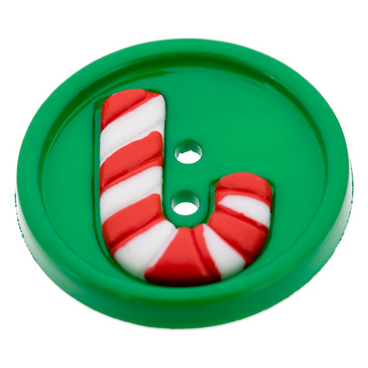 Weihnachtsknopf - grüner Knopf mit bunter Zuckerstange 25mm