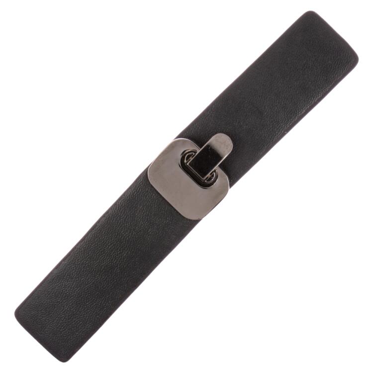 Dufflecoat Verschluss aus Kunstleder in Schwarz und Gunmetal 135mm