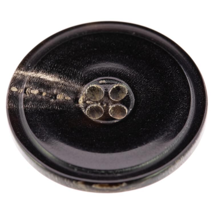 Moderner Hornknopf in Schwarz mit schmalem Rand und schöner Maserung, innen leicht bombiert 15mm