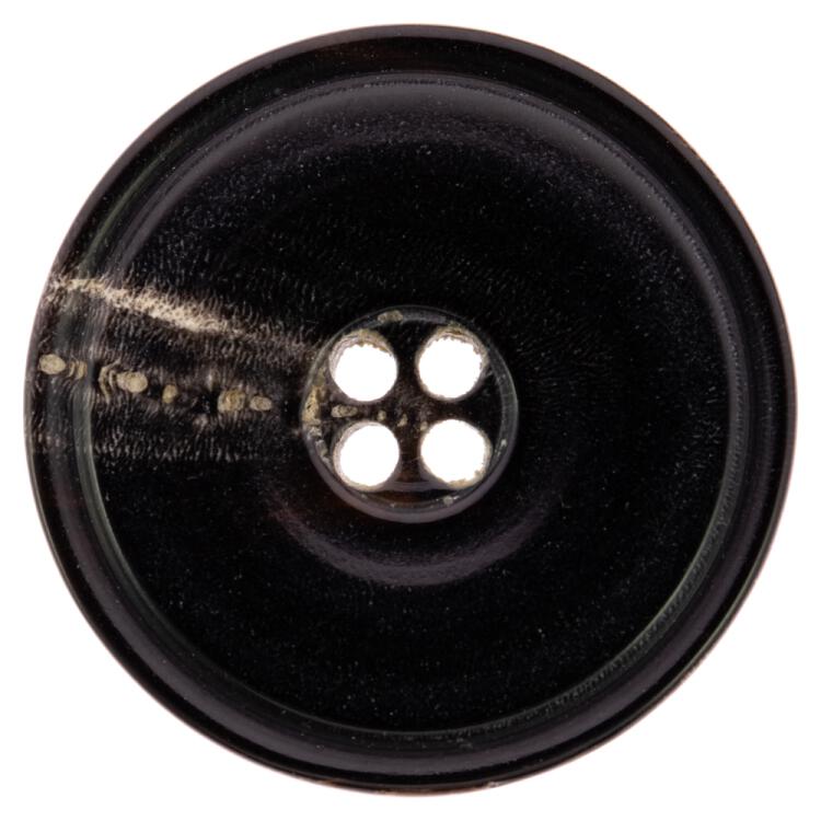 Moderner Hornknopf in Schwarz mit schmalem Rand und schöner Maserung, innen leicht bombiert 28mm