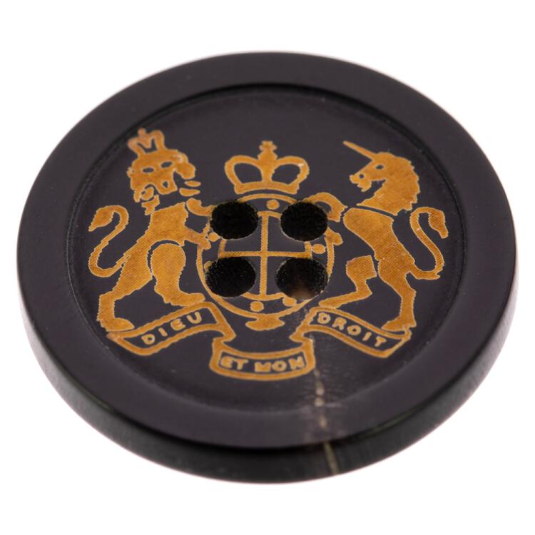 Schwarzer Hornknopf mit eingraviertem Wappenmotiv 15mm