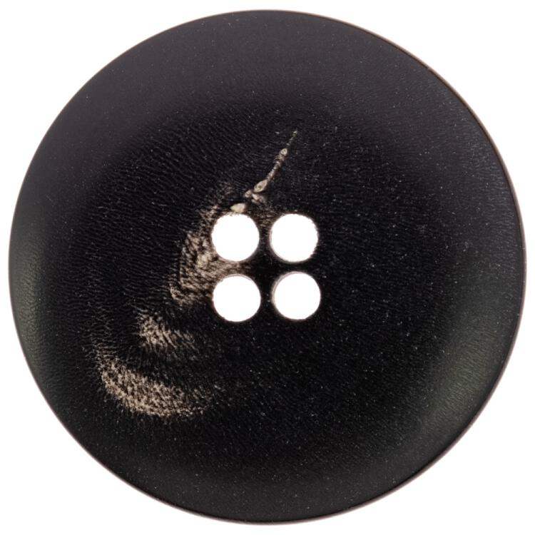 Schwarzer Hornknopf mit abgesenktem Rand und Blumen-Lasermotiv