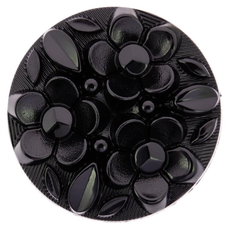 Kunststoffknopf in Schwarz mit 3-D-Blumenmotiv 13mm