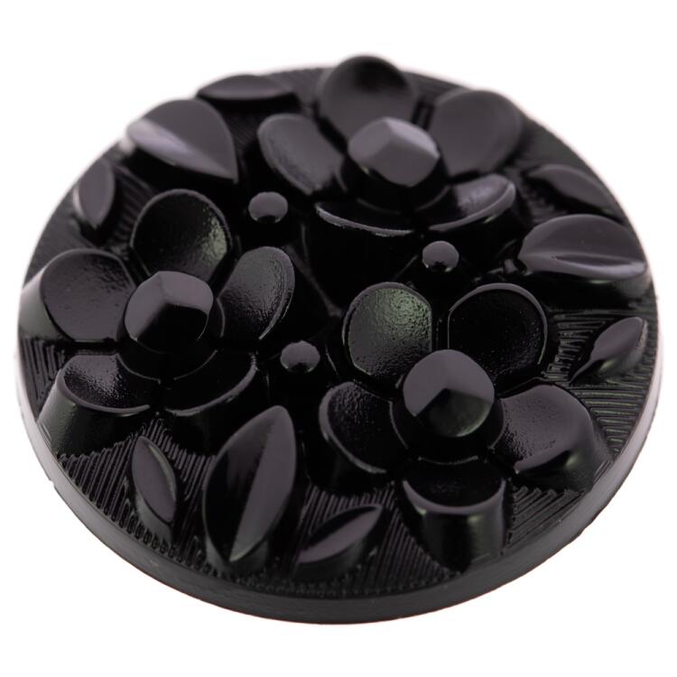 Kunststoffknopf in Schwarz mit 3-D-Blumenmotiv 28mm