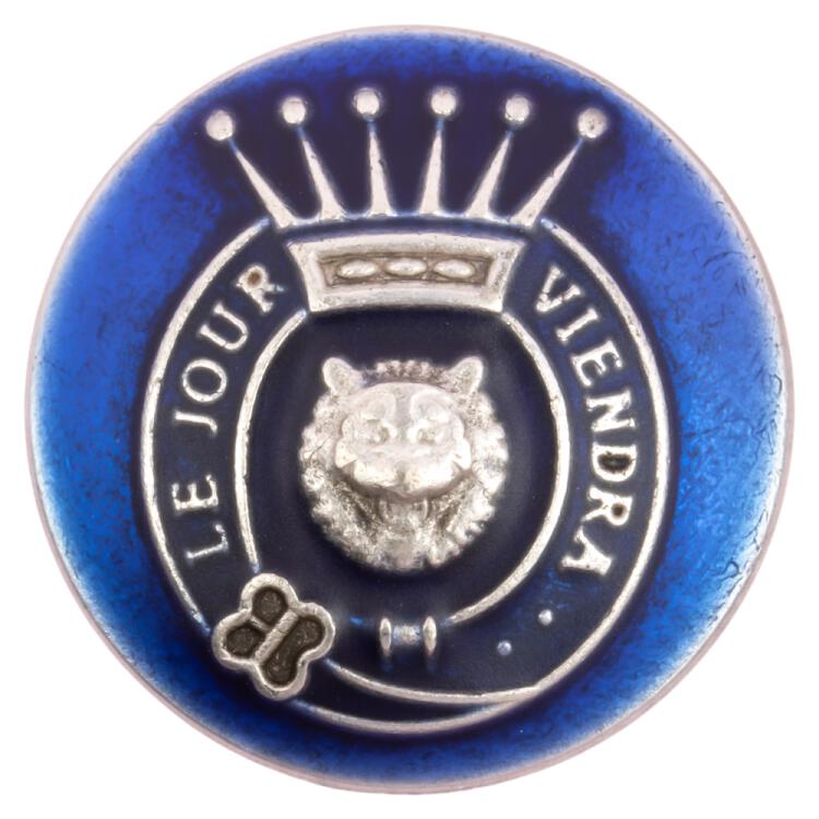 Wappenknopf aus Metall in Silber royalblau emailliert