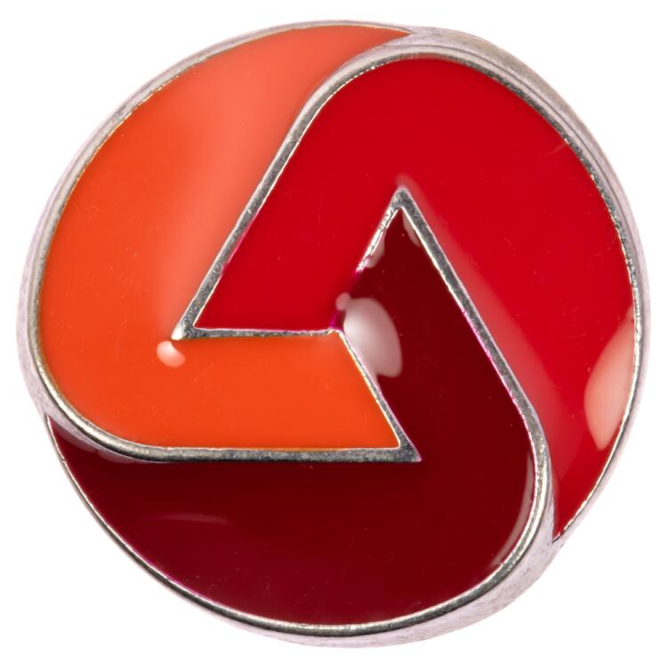 Silberner Metallknopf, Vorderseite emailliert in drei Rottönen 13mm