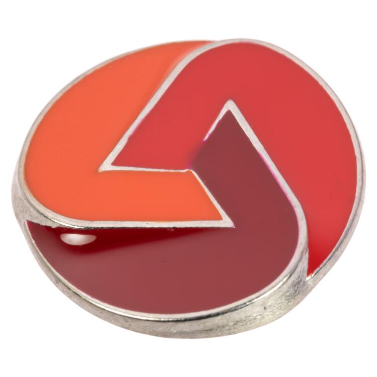 Silberner Metallknopf, Vorderseite emailliert in drei Rottönen 23mm