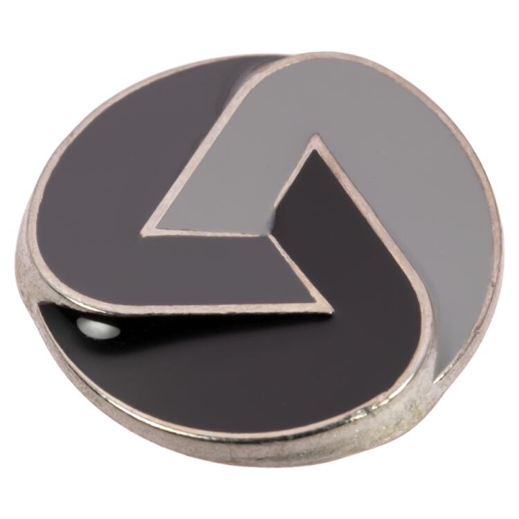 Silberner Metallknopf, Vorderseite emailliert in drei Grautönen 13mm