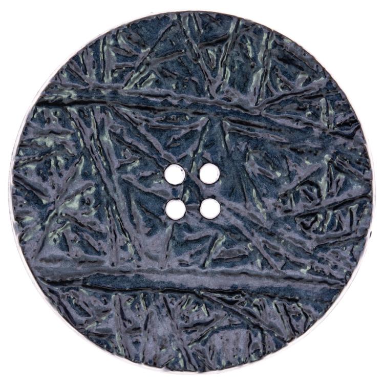 Kunststoffknopf mit Fasernmuster auf der Vorderseite in Graublau