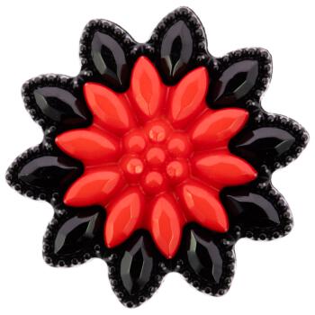 Zierknopf aus Kunststoff in Blumenform in Schwarz-Rot