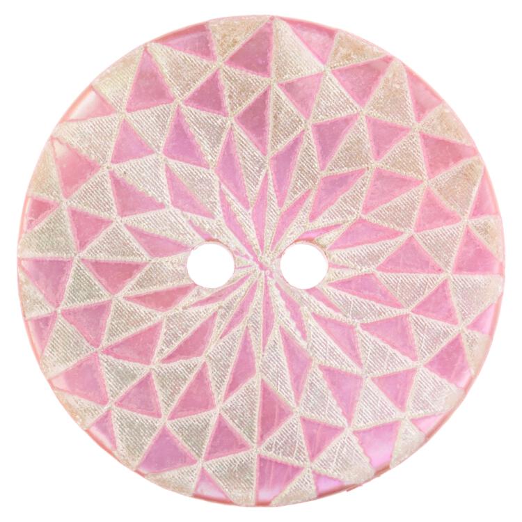 Perlmuttknopf rosa gefärbt mit geometrischem Lasermotiv 11mm