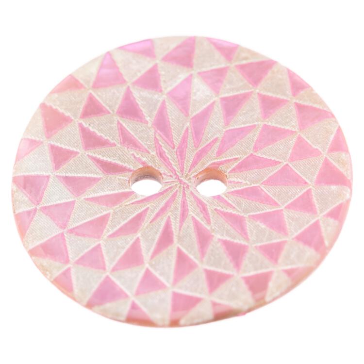 Perlmuttknopf rosa gefärbt mit geometrischem Lasermotiv 28mm