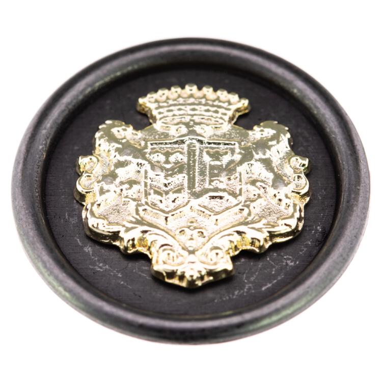 Metallknopf in Schwarz mit Wappen-Einsatz in Icegold 15mm