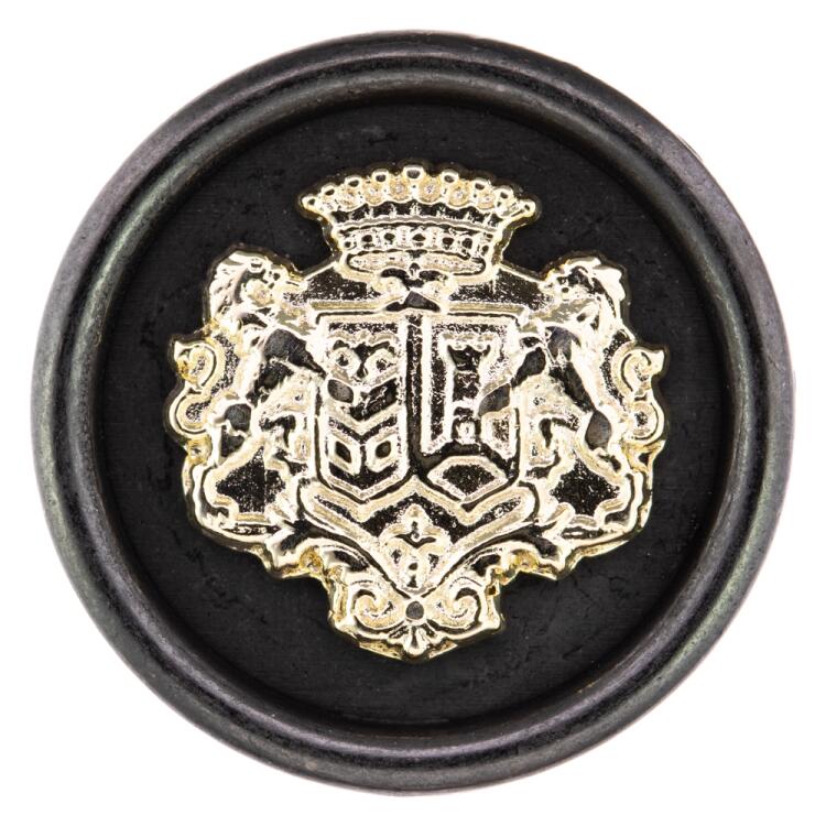 Metallknopf in Schwarz mit Wappen-Einsatz in Icegold 23mm