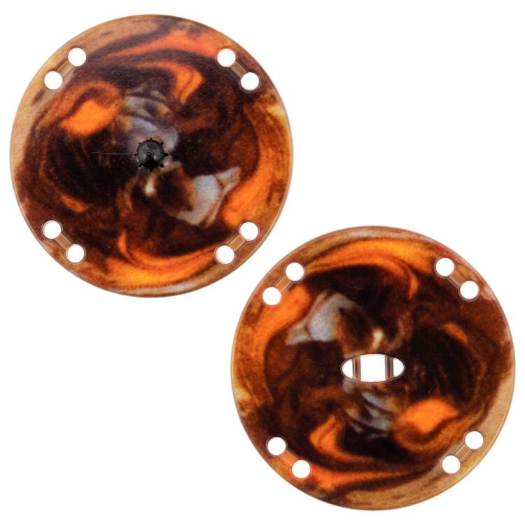 Druckknopf aus Kunststoff mit modernem Printmotiv in Orange-Braun, SlimLine extra leicht