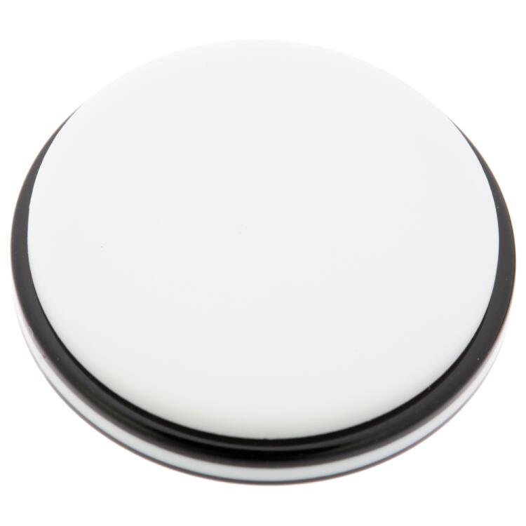 Kunststoffknopf in modernem Design in Schwarz-Weiß mit Softtouch-Schicht 15mm