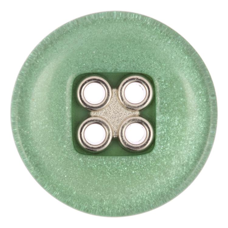 Kunststoffknopf grün glitzernd mit silberner Vierloch-Einlage