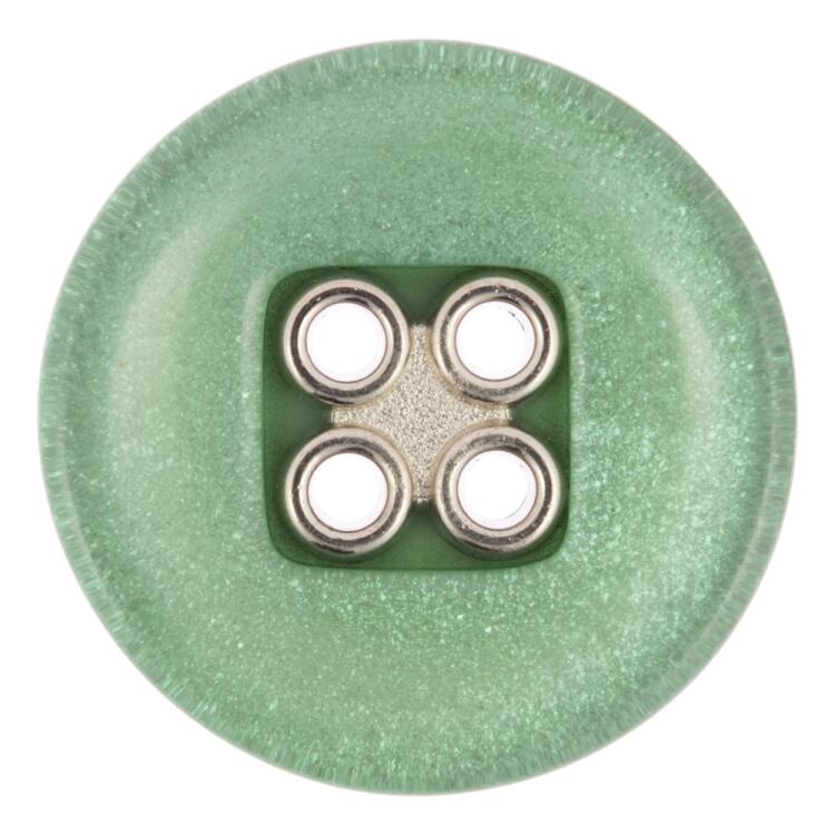 Kunststoffknopf grün glitzernd mit silberner Vierloch-Einlage 25mm