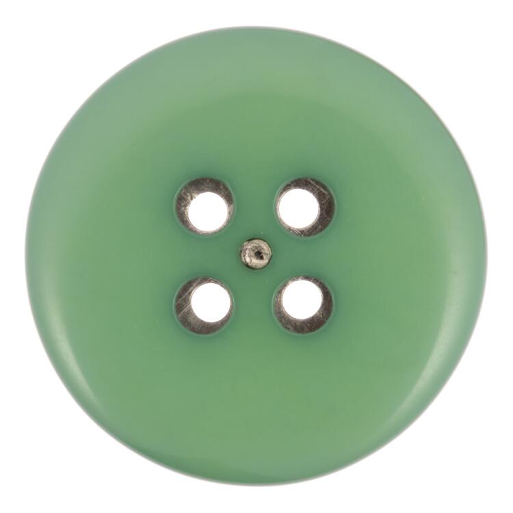 Kunststoffknopf grün glitzernd mit silberner Vierloch-Einlage 25mm