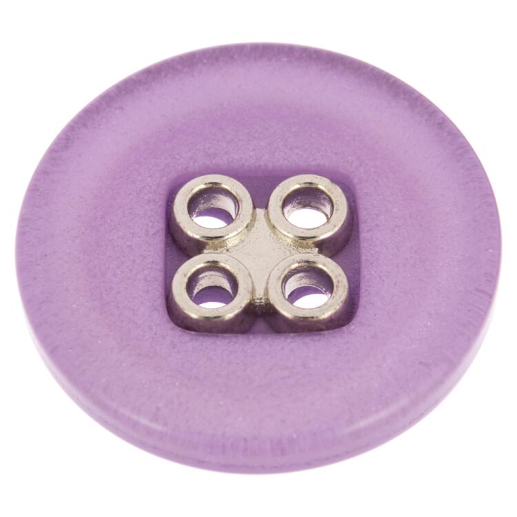 Kunststoffknopf lila glitzernd mit silberner Vierloch-Einlage 18mm