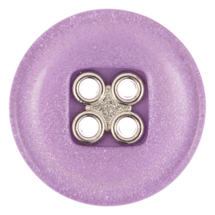 Kunststoffknopf lila glitzernd mit silberner Vierloch-Einlage 25mm