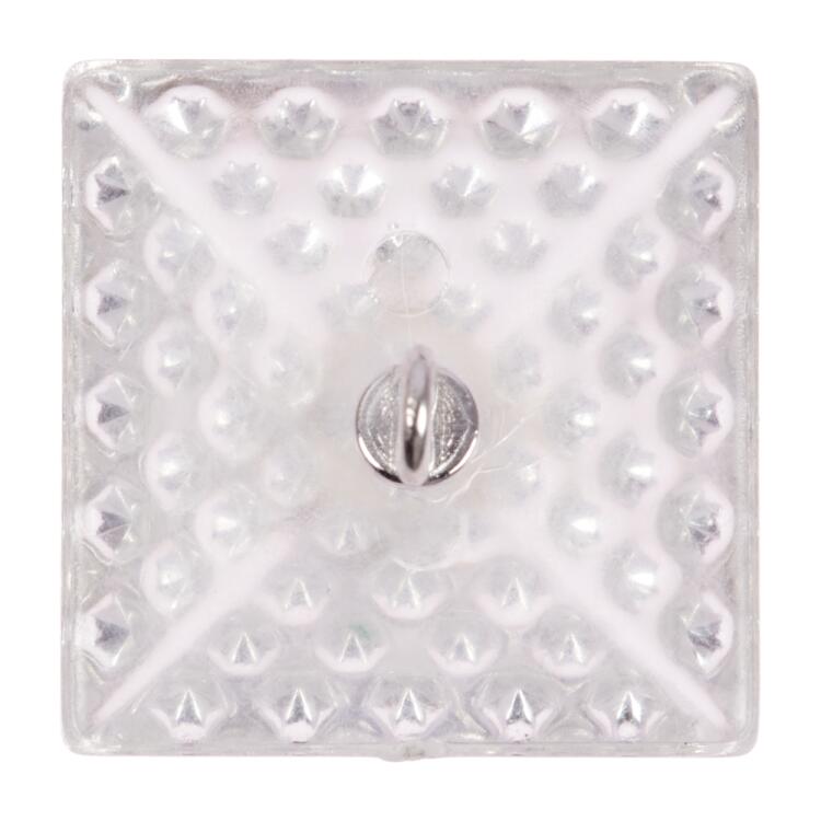 Kunststoffknopf in Pyramidenform transparent mit glitzernden Punkten und Metallöse 16mm