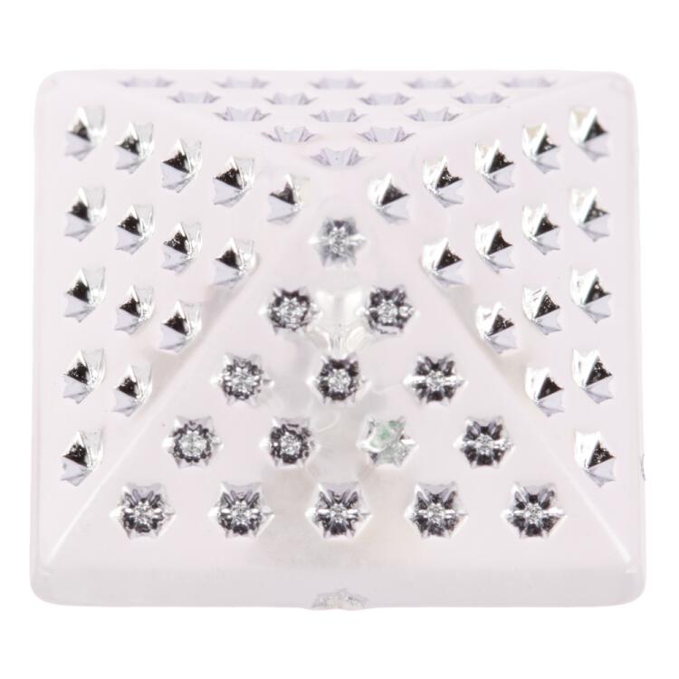 Kunststoffknopf in Pyramidenform transparent mit glitzernden Punkten und Metallöse 23mm