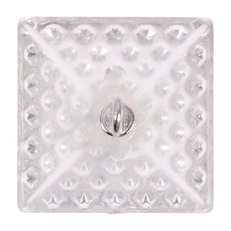 Kunststoffknopf in Pyramidenform transparent mit glitzernden Punkten und Metallöse 23mm