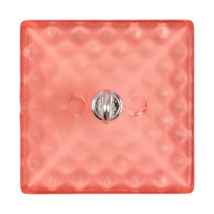 Kunststoffknopf in Pyramidenform transparent-rosa mit glitzernden Punkten und Metallöse 16mm