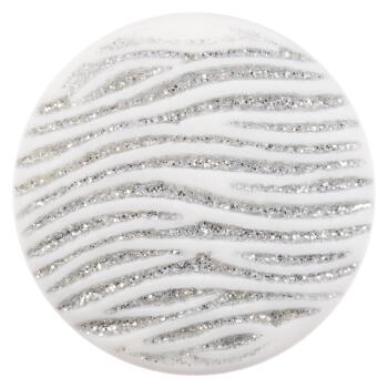 Kunststoffknopf in Weiß mit Wellenmuster und Silber-Glitzer