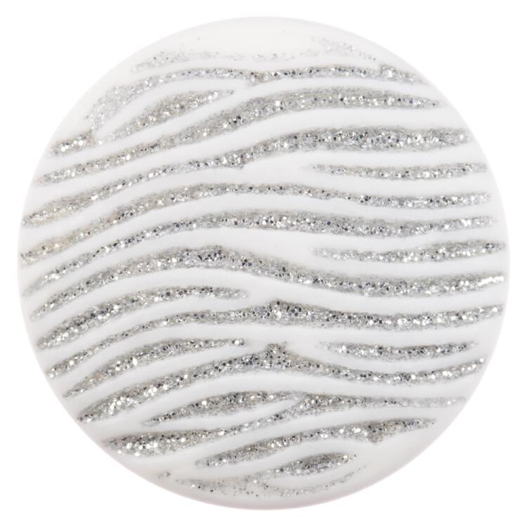 Kunststoffknopf in Weiß mit Wellenmuster und Silber-Glitzer 10mm