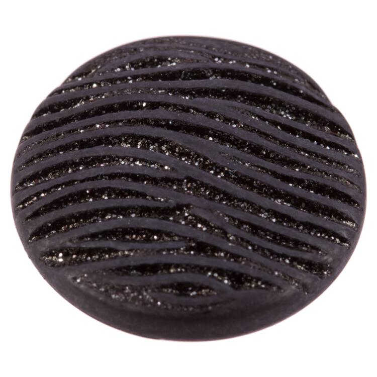 Kunststoffknopf in Schwarz mit Wellenmuster und Silber-Glitzer 10mm