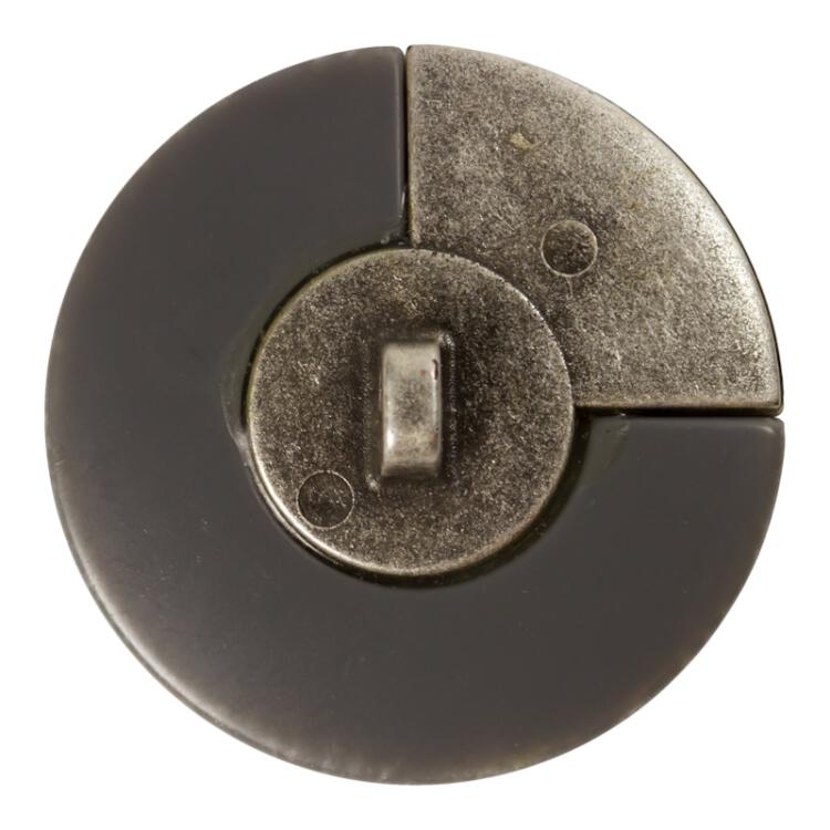 Kunststoffknopf in Grau gerillt mit Metallsegment 28mm