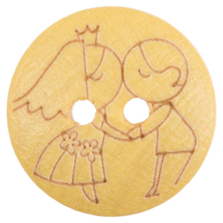 Kinderknopf aus Holz mit feiner Lasergravur Prinzessin und Prinz 18mm
