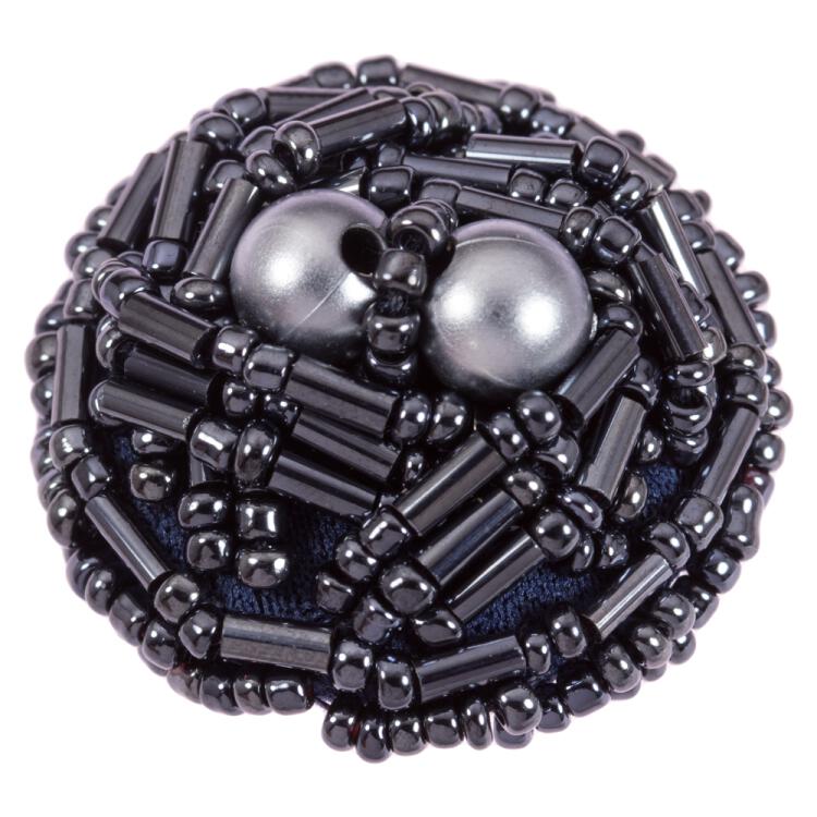 Zierknopf bestickt mit Perlen in Metallic-blau 41mm