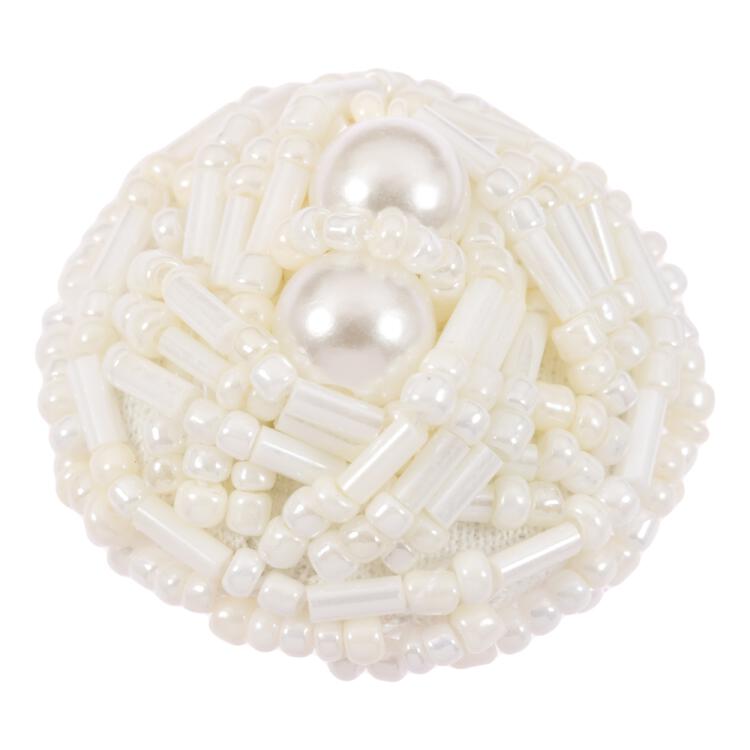 Zierknopf bestickt mit Perlen in Perlmuttweiß 32mm