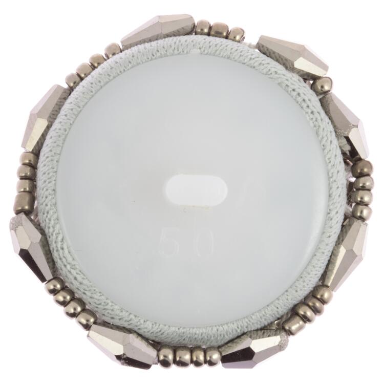 Zierknopf bestickt mit silbergrauen Perlen in Blütenform 38mm