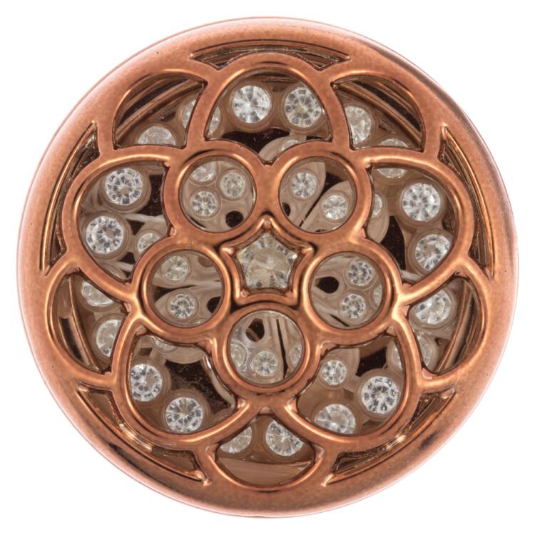 Schmuckknopf aus metallischem Mantel in Kupfer  innen besetzt mit Steinen