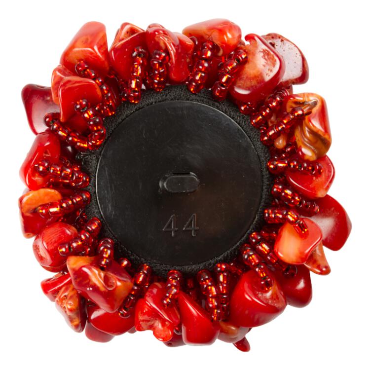Prächtiger Schmuckknopf aus kleinen roten Halbedelsteinen 44mm