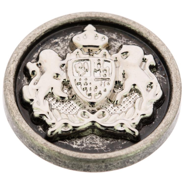 Metallknopf in Altsilber mit Wappen-Einsatz in Silber 15mm